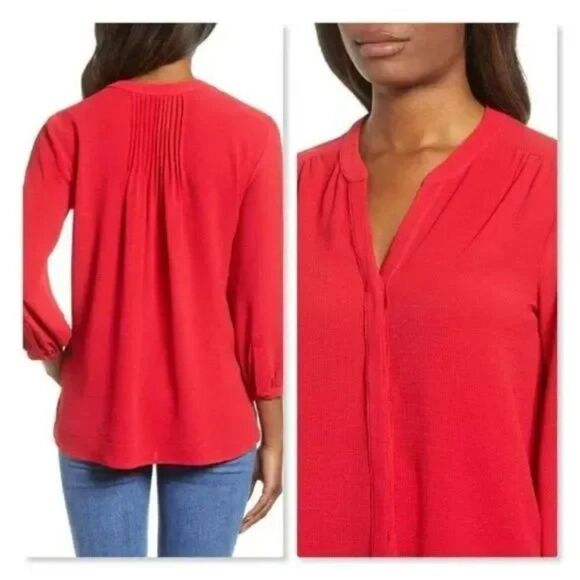 NEW! Gibson | Back Pleat Blouse - size Medium in Red - Picture 2 of 13